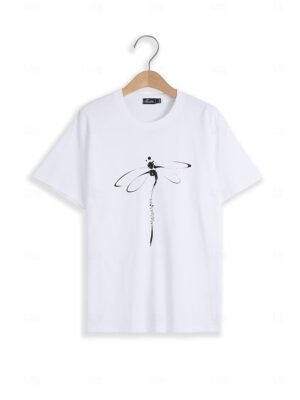 Casual Regular Dragonfly Print Round Neck Short Sleeve Tops - Image 3