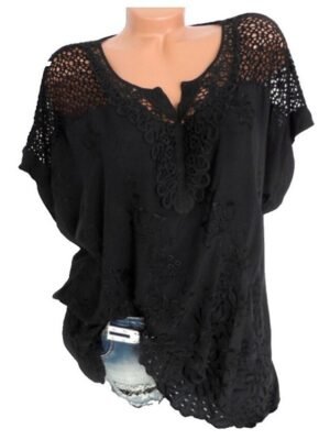 Casual Regular Embroidered V Neck Short Sleeve Lace Blouse - Image 3
