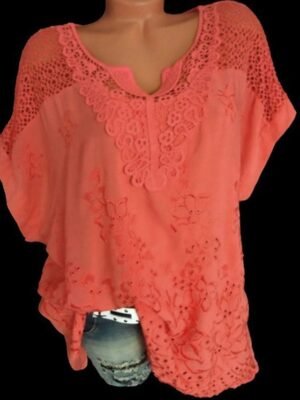 Casual Regular Embroidered V Neck Short Sleeve Lace Blouse - Image 4