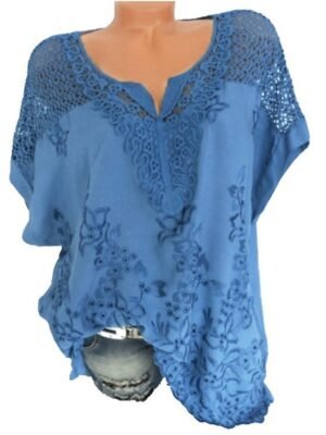 Casual Regular Embroidered V Neck Short Sleeve Lace Blouse - Image 6