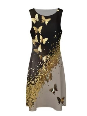 Casual Regular Fit Animal Butterfly Crew Neck 3/4 Length Sleeve Midi Dress Set - Image 2
