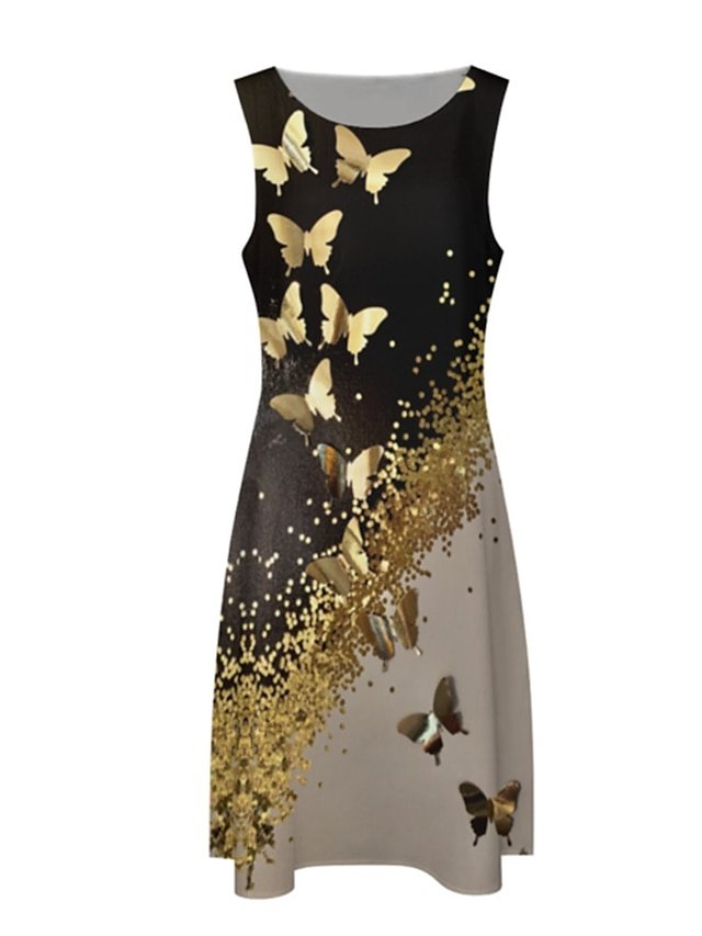Casual Regular Fit Animal Butterfly Crew Neck 3/4 Length Sleeve Midi Dress Set - Image 2