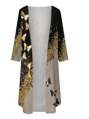 Casual Regular Fit Animal Butterfly Crew Neck 3/4 Length Sleeve Midi Dress Set - Image 4