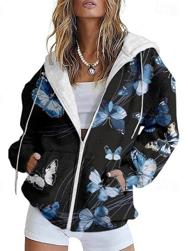 Casual Regular Fit Butterfly Hooded Long Sleeve Jacket - Image 1