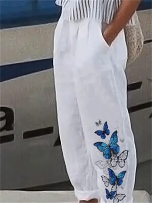 Casual Regular Fit Butterfly Print Full Length Pants - Image 2