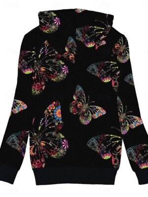 Casual Regular Fit Butterfly Zipper Hoodie Long Sleeve Fleece Jacket - Image 2