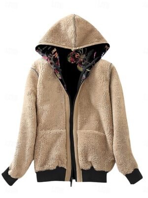 Casual Regular Fit Butterfly Zipper Hoodie Long Sleeve Fleece Jacket - Image 3