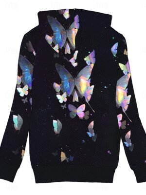 Casual Regular Fit Butterfly Zipper Hoodie Long Sleeve Fleece Jacket - Image 5