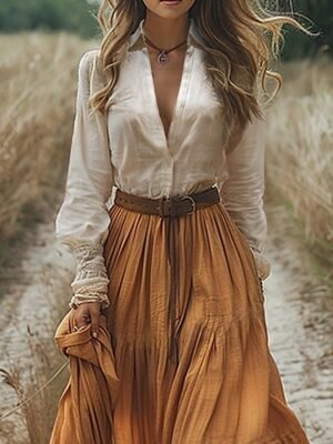Casual Regular Fit Color Block V Neck Long Sleeve Maxi Dress - Image 2
