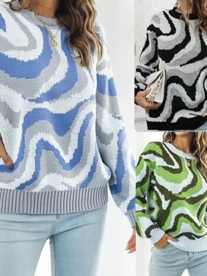 Casual Regular Fit Colour Block Crew Neck Long Sleeve Knitted Pullover - Image 1