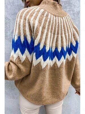 Casual Regular Fit Colour Block Crew Neck Long Sleeve Knitted Top - Image 2