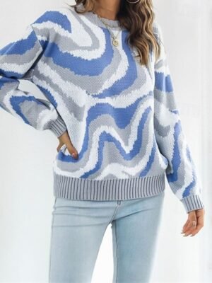 Casual Regular Fit Colour Block Crew Neck Long Sleeve Knitted Pullover - Image 2