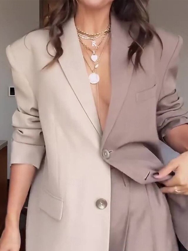 Casual Regular Fit Colour Block Crew Neck Long Sleeve Blazer Suit - Image 2