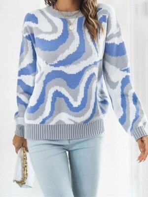 Casual Regular Fit Colour Block Crew Neck Long Sleeve Knitted Pullover - Image 3