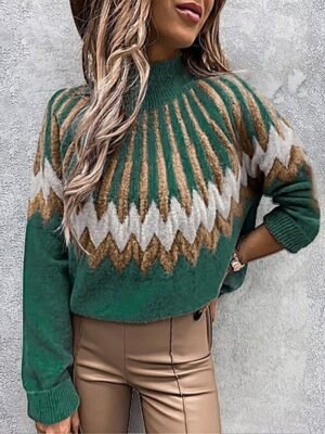 Casual Regular Fit Colour Block Crew Neck Long Sleeve Knitted Top - Image 4