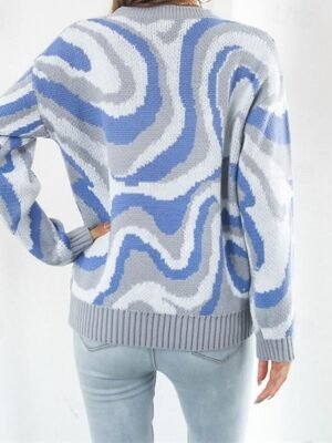 Casual Regular Fit Colour Block Crew Neck Long Sleeve Knitted Pullover - Image 4