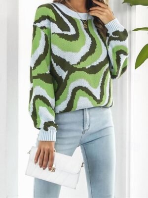 Casual Regular Fit Colour Block Crew Neck Long Sleeve Knitted Pullover - Image 5