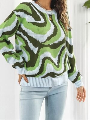Casual Regular Fit Colour Block Crew Neck Long Sleeve Knitted Pullover - Image 6