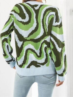 Casual Regular Fit Colour Block Crew Neck Long Sleeve Knitted Pullover - Image 7