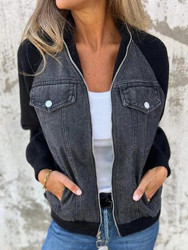 Casual Regular Fit Colour Block Full Zip Long Sleeve Short Jacket - Image 1