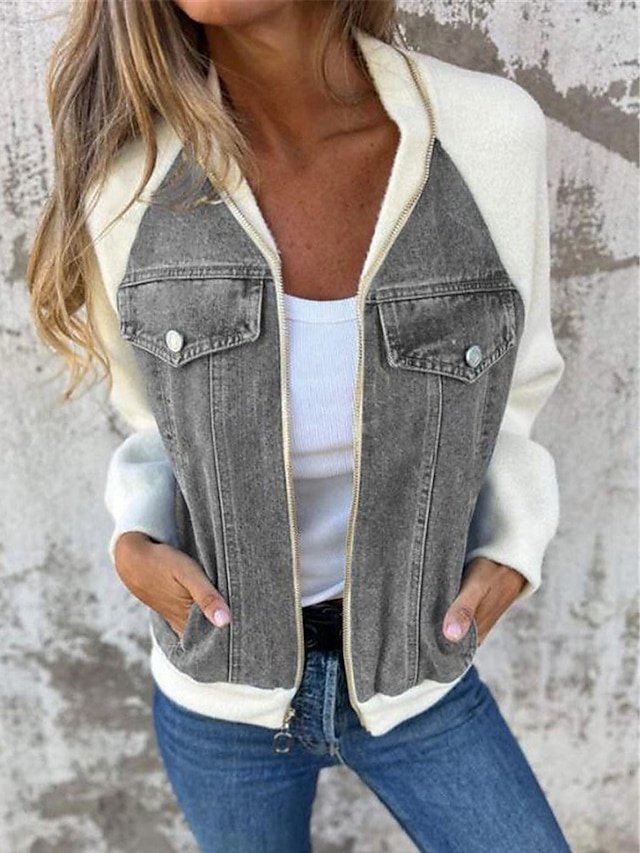 Casual Regular Fit Colour Block Full Zip Long Sleeve Short Jacket - Image 2