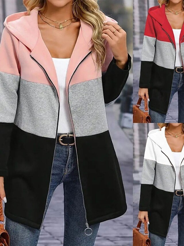 Casual Regular Fit Colour Block Hooded Long Sleeve Hoodie Jacket - Image 1