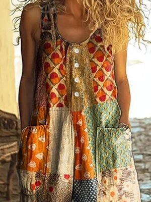 Casual Regular Fit Colour Block Round Neck Sleeveless Wide Leg Jumpsuit - Image 2