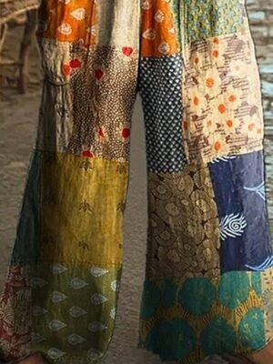 Casual Regular Fit Colour Block Round Neck Sleeveless Wide Leg Jumpsuit - Image 3