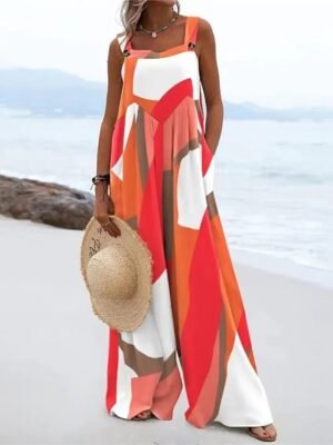 Casual Regular Fit Colour Block Square Neck Sleeveless Jumpsuit - Image 1