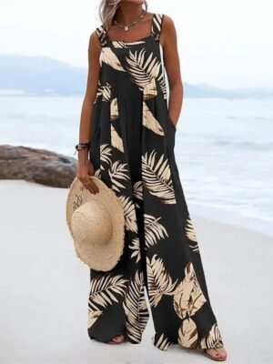 Casual Regular Fit Colour Block Square Neck Sleeveless Jumpsuit - Image 2