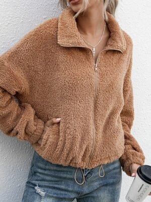 Casual Regular Fit Colour Block Turndown Long Sleeve Fleece Jacket - Image 1