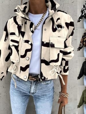 Casual Regular Fit Colour Block Turndown Long Sleeve Short Jacket - Image 1