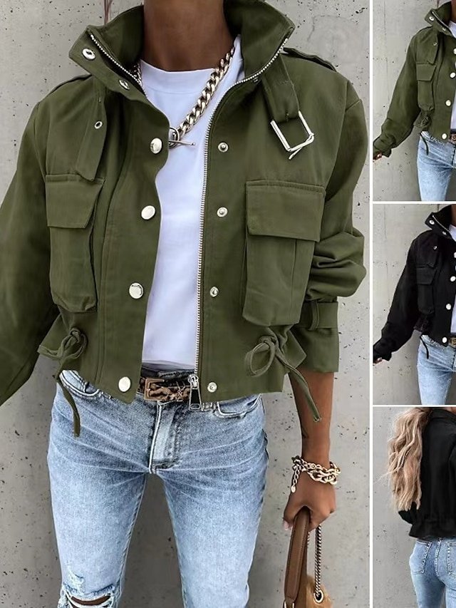 Casual Regular Fit Colour Block Turndown Long Sleeve Short Jacket - Image 2