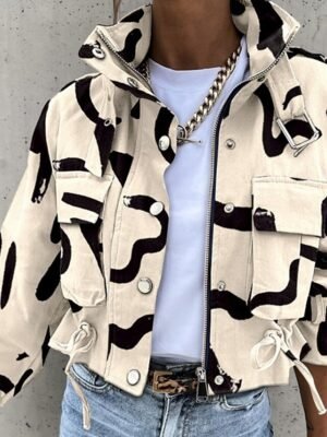 Casual Regular Fit Colour Block Turndown Long Sleeve Short Jacket - Image 3
