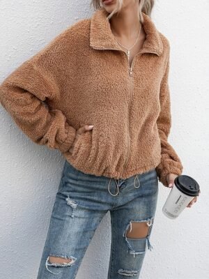 Casual Regular Fit Colour Block Turndown Long Sleeve Fleece Jacket - Image 4