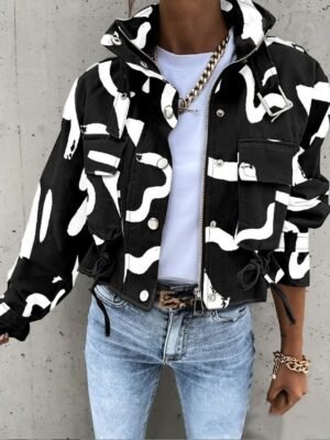 Casual Regular Fit Colour Block Turndown Long Sleeve Short Jacket - Image 6
