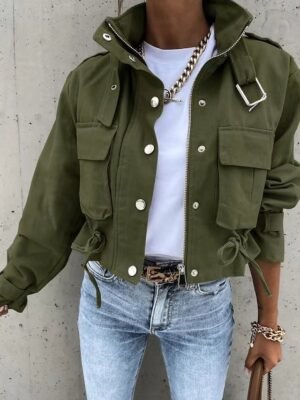 Casual Regular Fit Colour Block Turndown Long Sleeve Short Jacket - Image 7