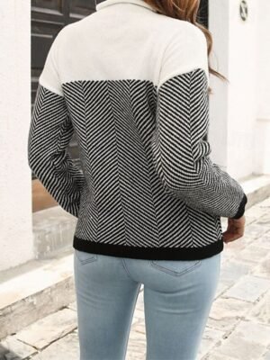 Casual Regular Fit Colour Block Turtleneck Long Sleeve Knitted Top - Image 5
