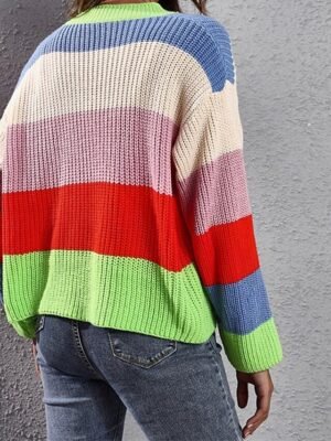 Casual Regular Fit Colour Block V Neck Long Sleeve Cardigan - Image 7