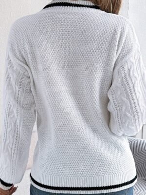 Casual Regular Fit Colour Block V Neck Long Sleeve Sweater - Image 7