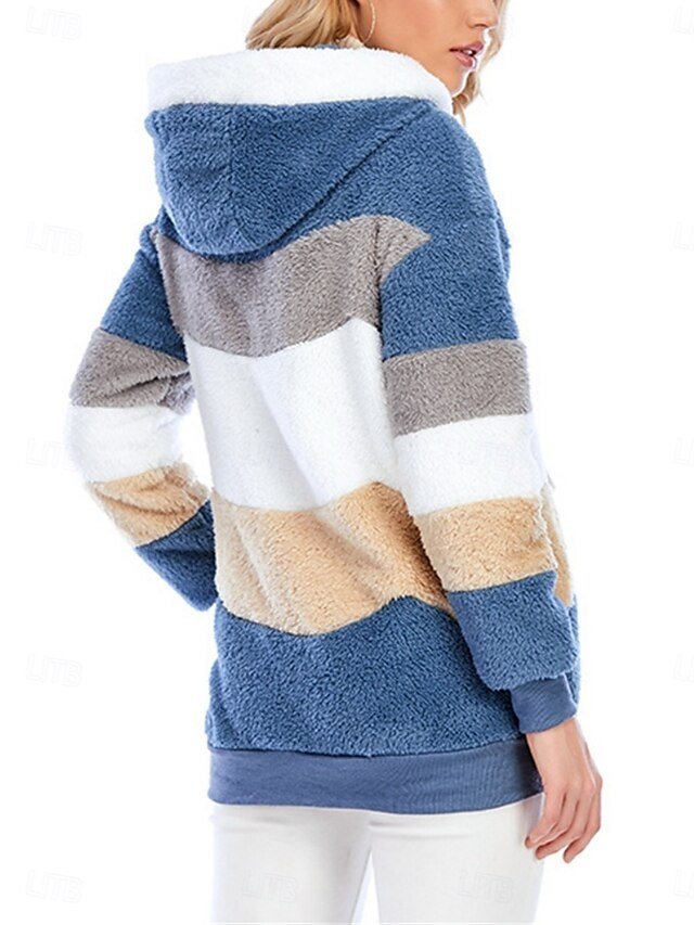Casual Regular Fit Colour Block Zipper Long Sleeve Fleece Jacket - Image 2