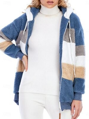 Casual Regular Fit Colour Block Zipper Long Sleeve Fleece Jacket - Image 4