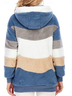 Casual Regular Fit Colour Block Zipper Long Sleeve Fleece Jacket - Image 5