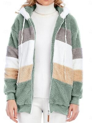 Casual Regular Fit Colour Block Zipper Long Sleeve Fleece Jacket - Image 8