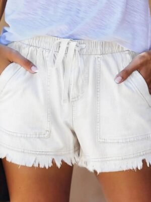 Casual Regular Fit Denim Elastic Waist Drawstring Shorts - Image 7