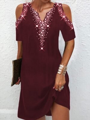 Casual Regular Fit Dot V Neck Short Sleeve Mini Dress - Image 2