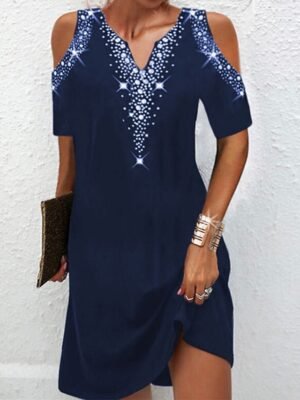 Casual Regular Fit Dot V Neck Short Sleeve Mini Dress - Image 4