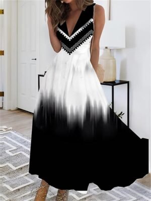 Casual Regular Fit Floral Butterfly V Neck Sleeveless Maxi Dress - Image 8