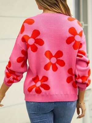 Casual Regular Fit Floral Crew Neck Long Sleeve Regular Sweater - Image 6