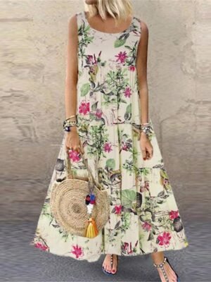 Casual Regular Fit Floral Crew Neck Maxi Dress - Image 4